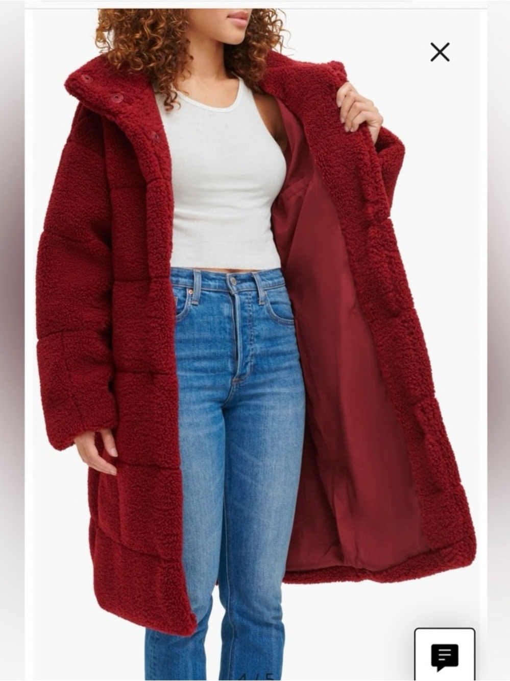 NWT Levi's Women's Long Length Quilted Teddy Sherpa Jacket Cabernet Red Medium